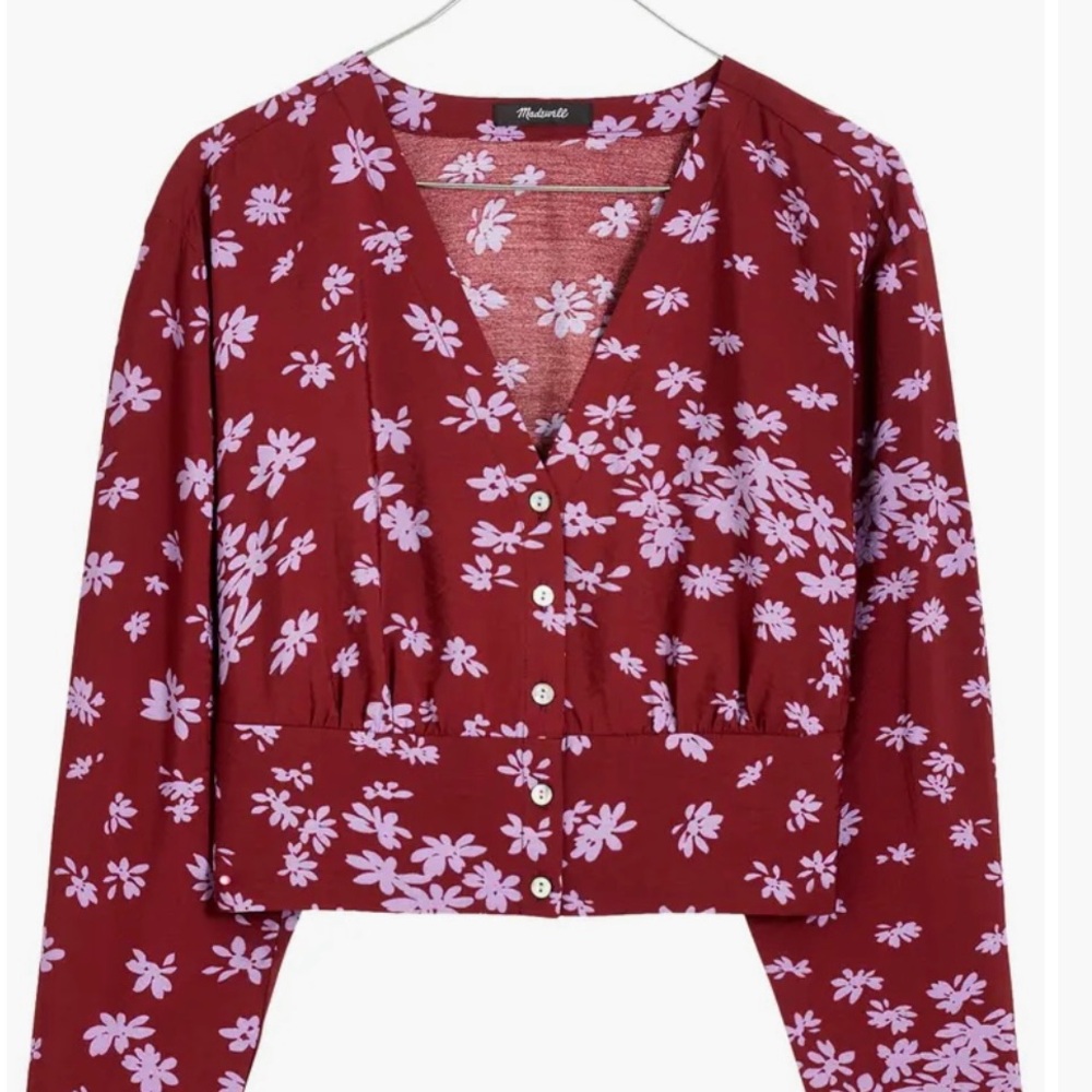Madewell Burgundy Floral V-Neck Blouse